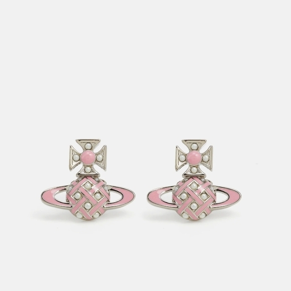 🔹️Vivienne Westwood 🔹️Cassie Relief Elegant Pink and Silver Stud Earrings - Picture 1 of 4